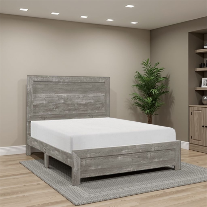 Bowery Hill Queen Bed with Panel Headboard and Footboard in Textured Gray