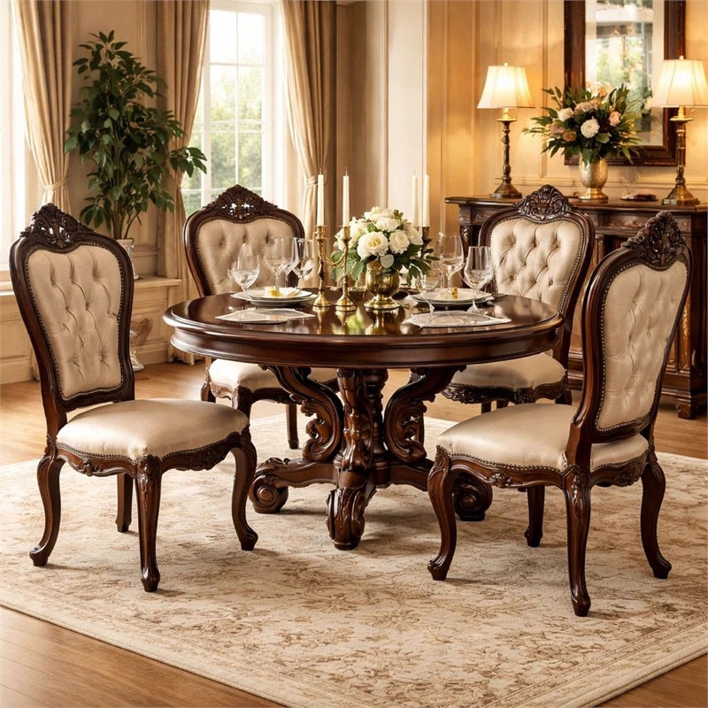 Bowery Hill 60 Inch Round Wood Dining Table with Single Pedestal in Cherry