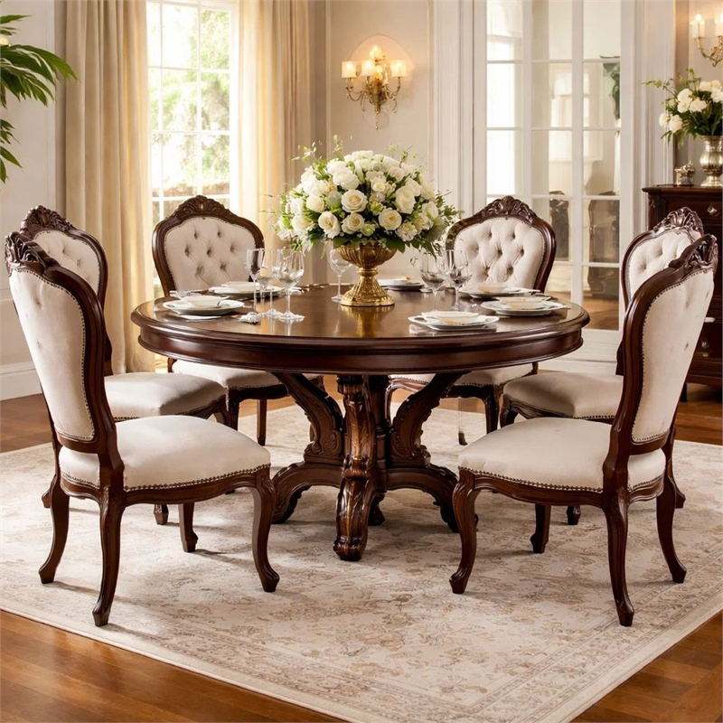 Bowery Hill 60 Inch Round Wood Dining Table with Single Pedestal in Cherry