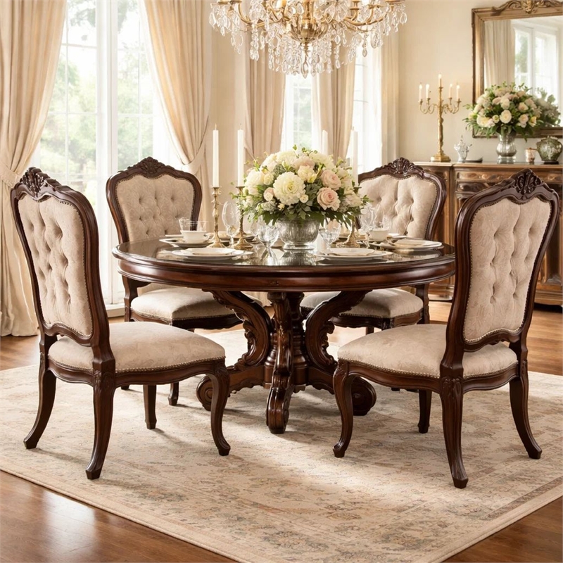 Bowery Hill 60 Inch Round Wood Dining Table with Single Pedestal in Cherry