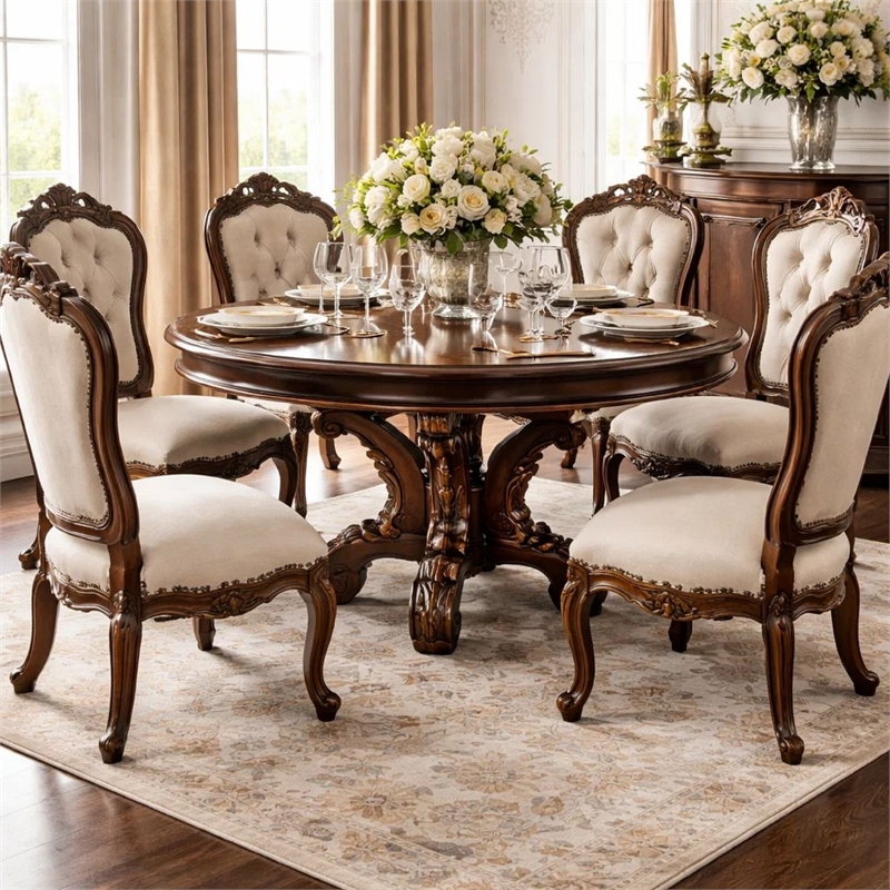 Bowery Hill 60 Inch Round Wood Dining Table with Single Pedestal in Cherry