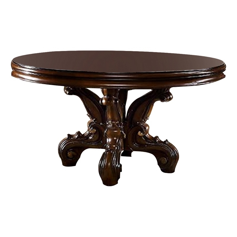 Bowery Hill 60 Inch Round Wood Dining Table with Single Pedestal in Cherry