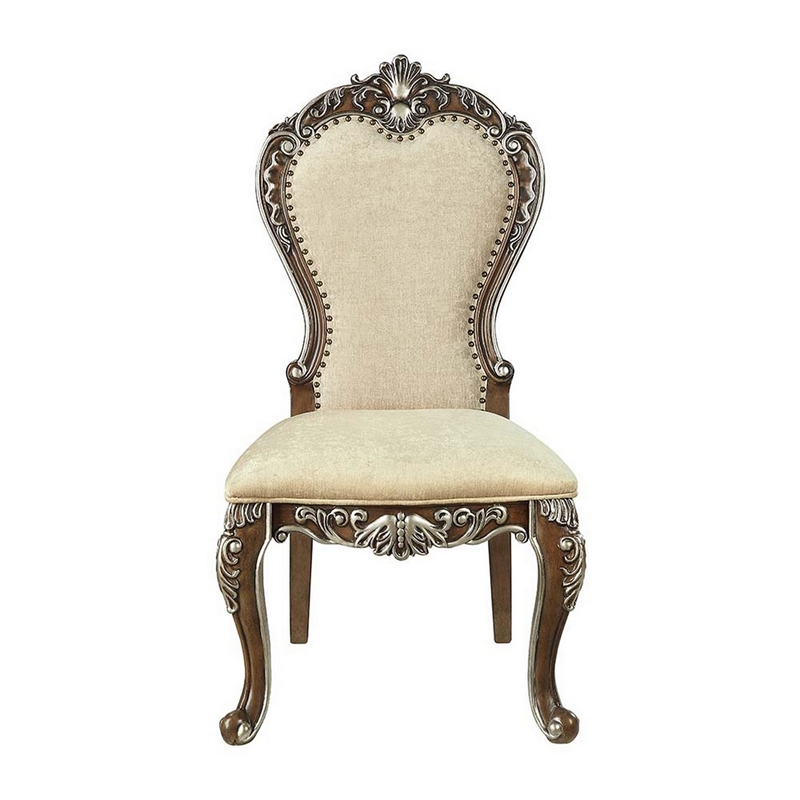 Bowery Hill 24 Inch Dining Chair Set of 2 in Oak with Beige Chenille