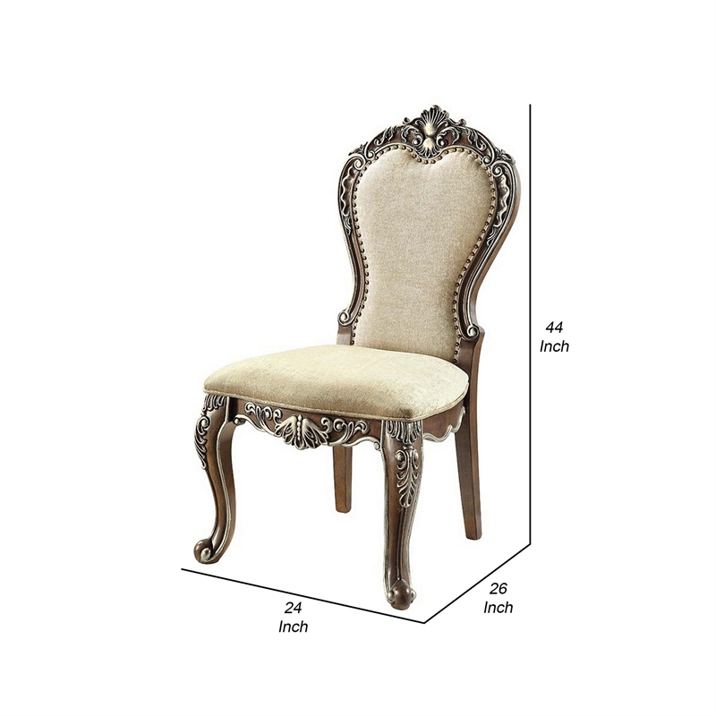 Bowery Hill 24 Inch Dining Chair Set of 2 in Oak with Beige Chenille