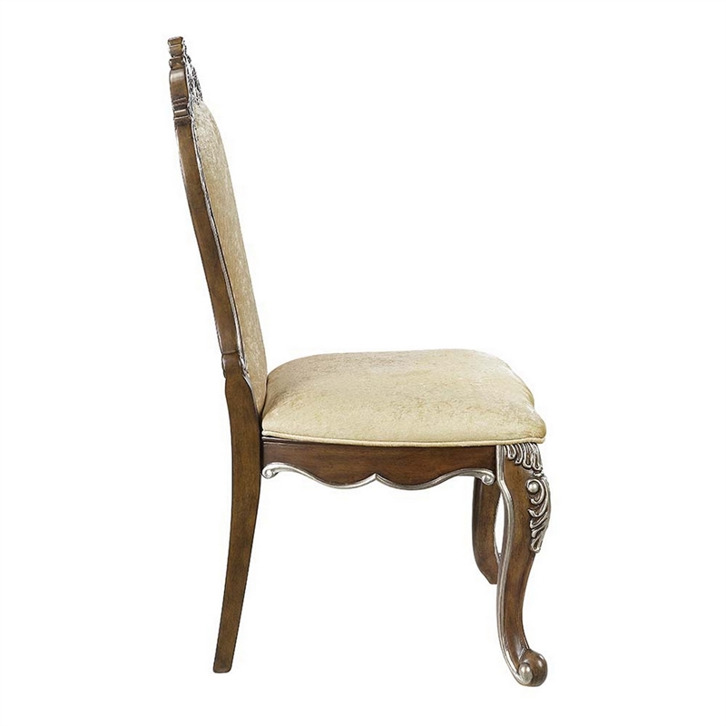 Bowery Hill 24 Inch Dining Chair Set of 2 in Oak with Beige Chenille