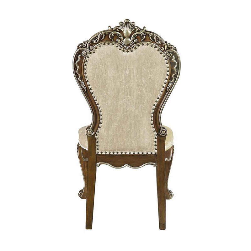 Bowery Hill 24 Inch Dining Chair Set of 2 in Oak with Beige Chenille