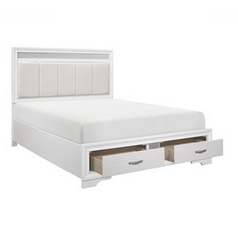 Bowery Hill Queen Bed with Tufted Headboard and 2 Drawer Footboard in White