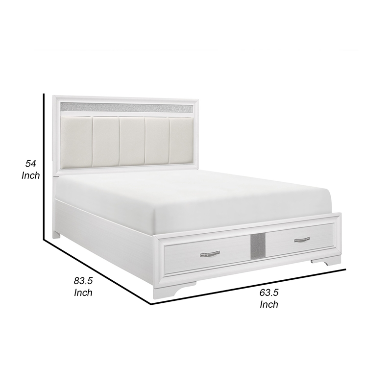 Bowery Hill Queen Bed with Tufted Headboard and 2 Drawer Footboard in White