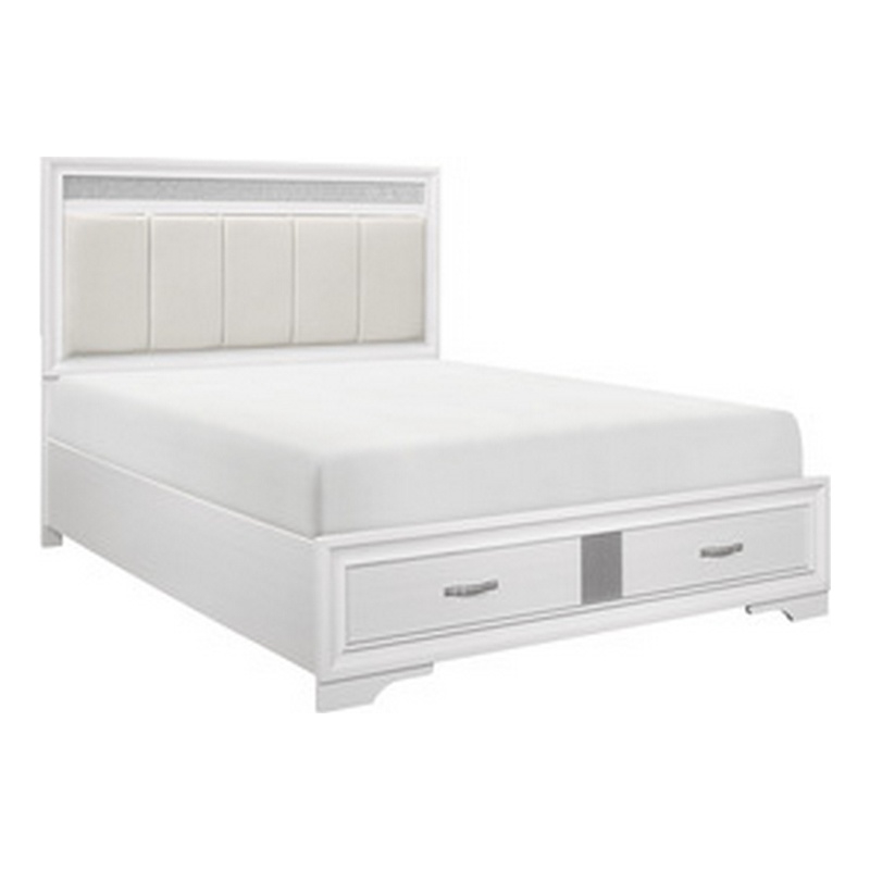 Bowery Hill Queen Bed with Tufted Headboard and 2 Drawer Footboard in White