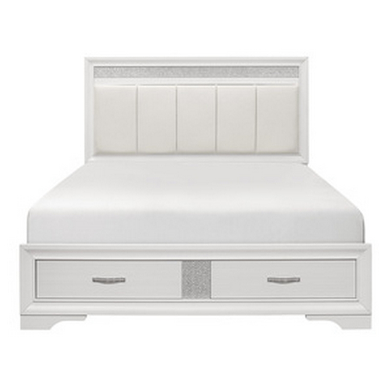 Bowery Hill Queen Bed with Tufted Headboard and 2 Drawer Footboard in White