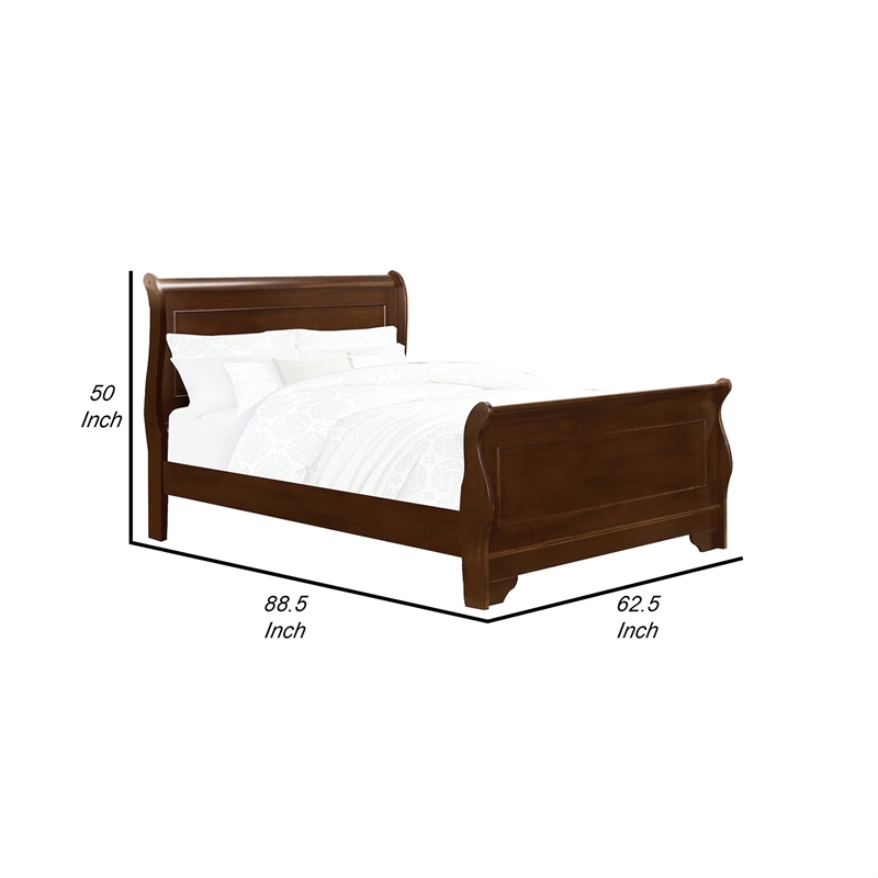 Bowery Hill Queen Sleigh Style Bed with Wood Frame in Cherry Brown