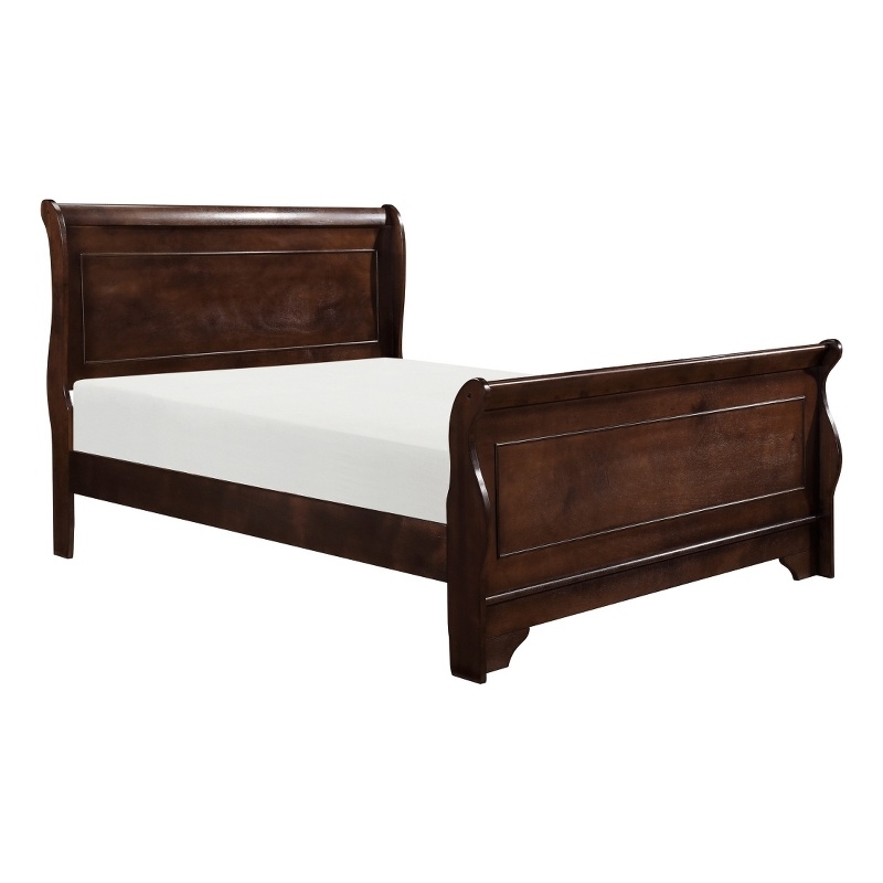 Bowery Hill Queen Sleigh Style Bed with Wood Frame in Cherry Brown