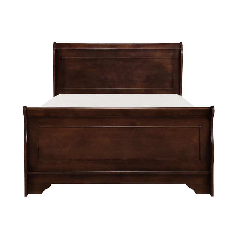Bowery Hill Queen Sleigh Style Bed with Wood Frame in Cherry Brown