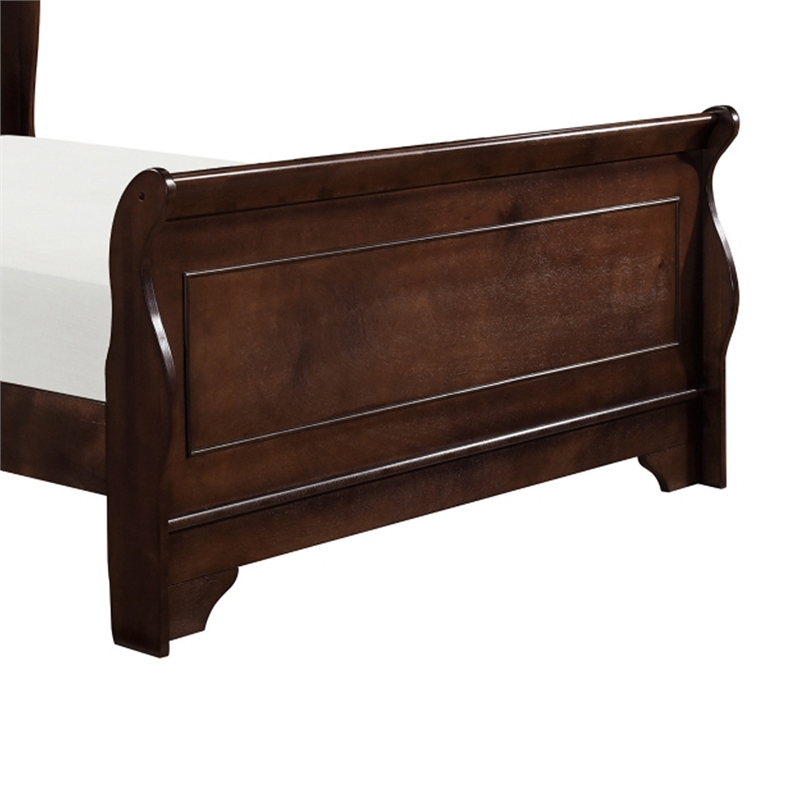 Bowery Hill Queen Sleigh Style Bed with Wood Frame in Cherry Brown