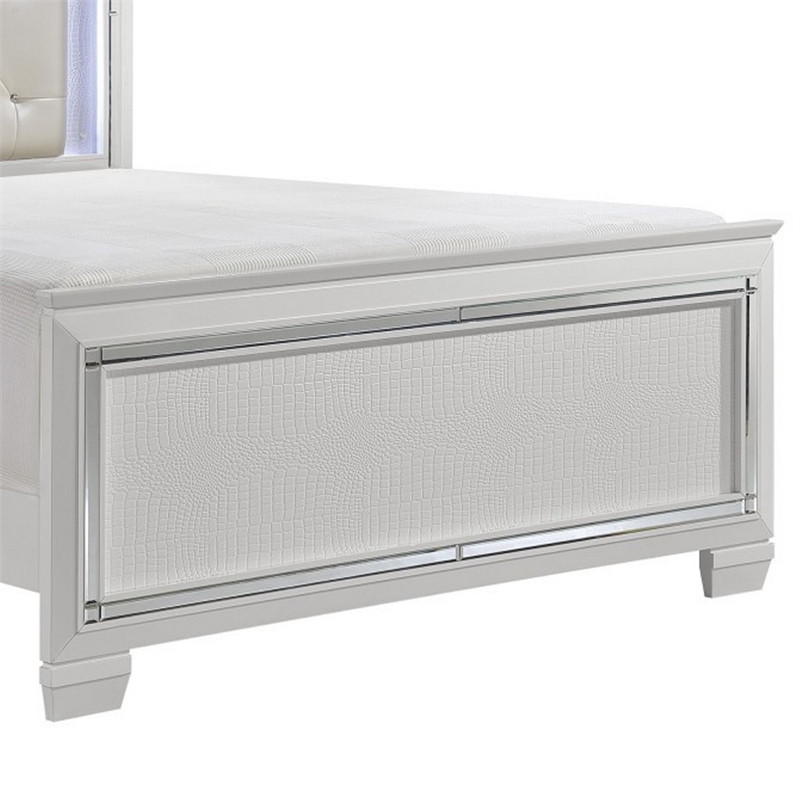 Bowery Hill California King Bed with LED Crystal Tufted Headboard in White