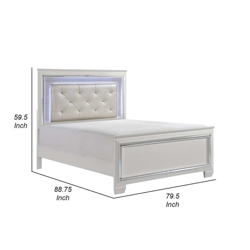 Bowery Hill California King Bed with LED Crystal Tufted Headboard in White