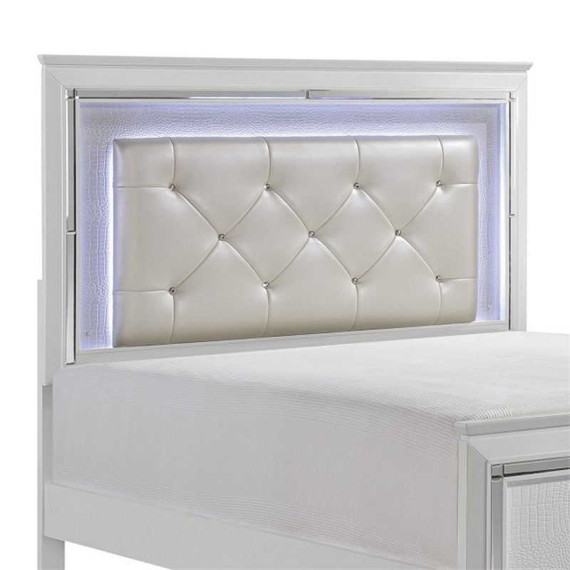 Bowery Hill California King Bed with LED Crystal Tufted Headboard in White