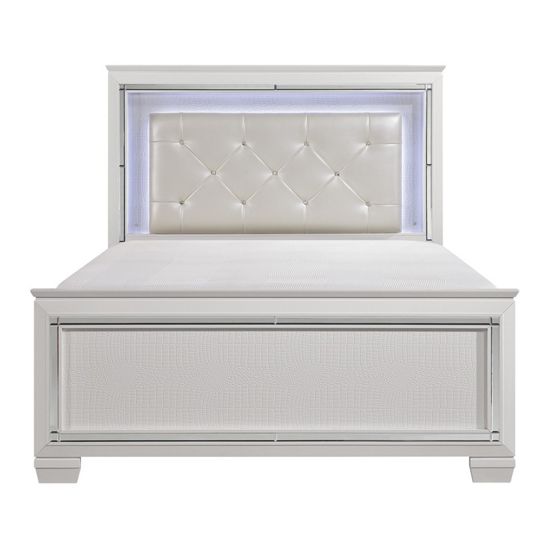 Bowery Hill California King Bed with LED Crystal Tufted Headboard in White