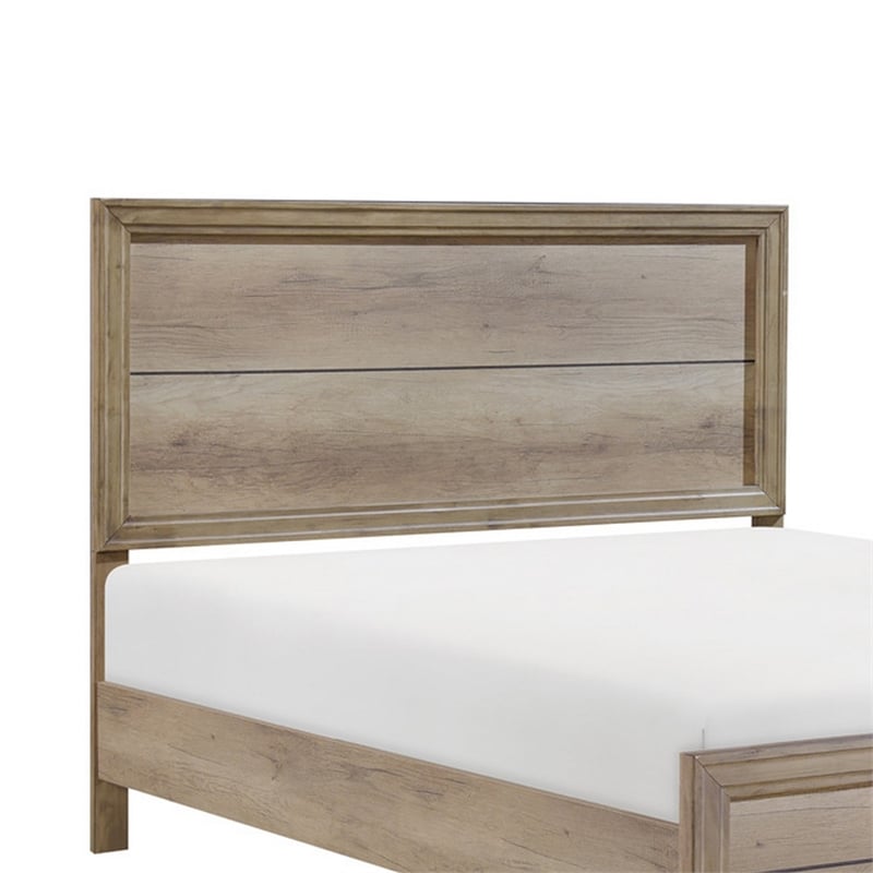 Bowery Hill Queen Bed with Rustic Wood Panel Headboard in Natural Brown