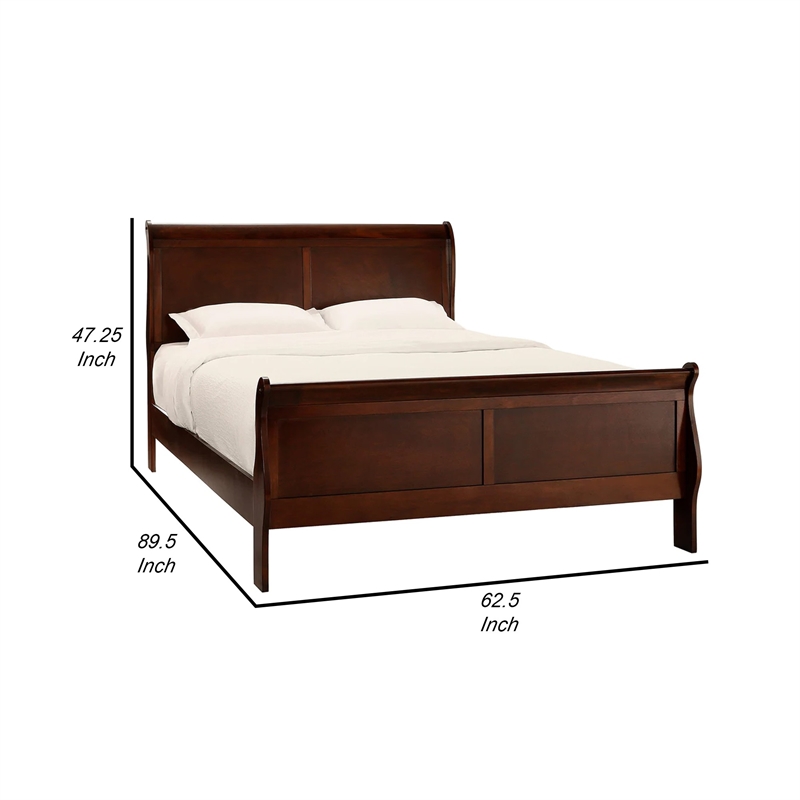 Bowery Hill Queen Sleigh Bed with Wood Frame in Rich Brown Cherry