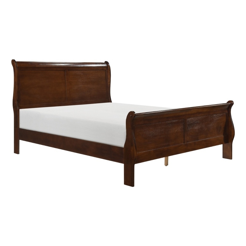 Bowery Hill Queen Sleigh Bed with Wood Frame in Rich Brown Cherry