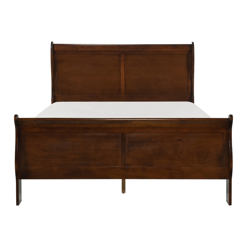 Bowery Hill Queen Sleigh Bed with Wood Frame in Rich Brown Cherry