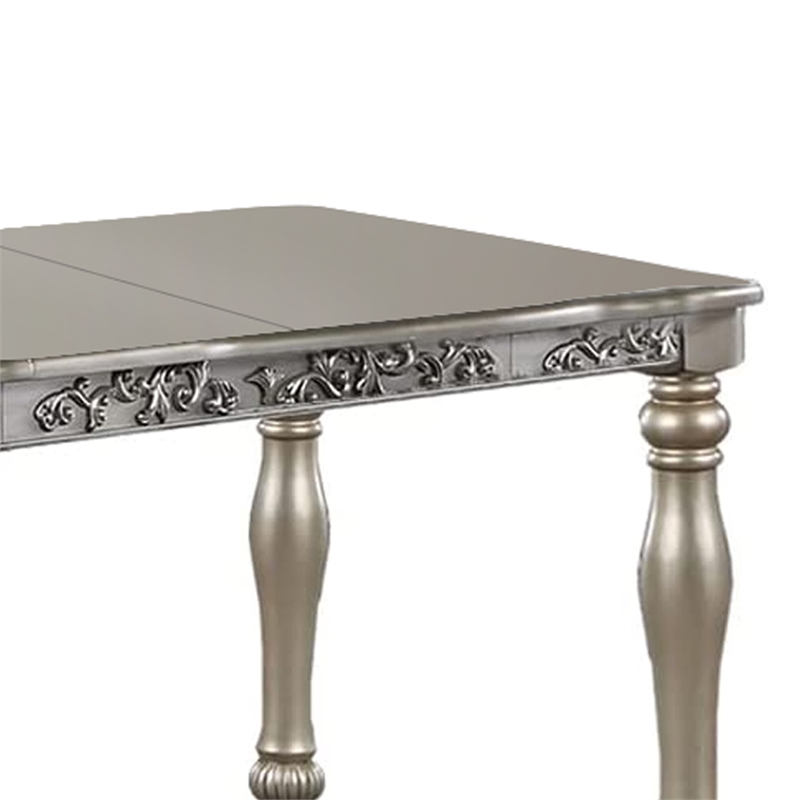 Bowery Hill 78 Inch Dining Table with 2 Leaves and Carving in Champagne