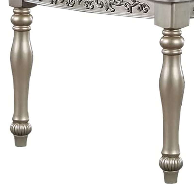 Bowery Hill 78 Inch Dining Table with 2 Leaves and Carving in Champagne