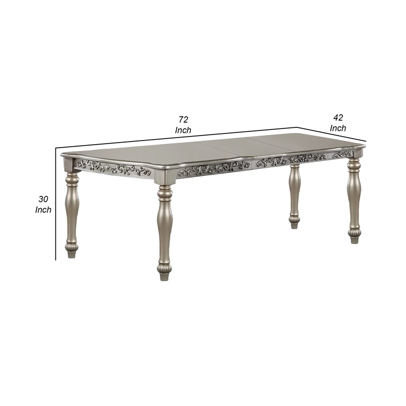 Bowery Hill 78 Inch Dining Table with 2 Leaves and Carving in Champagne