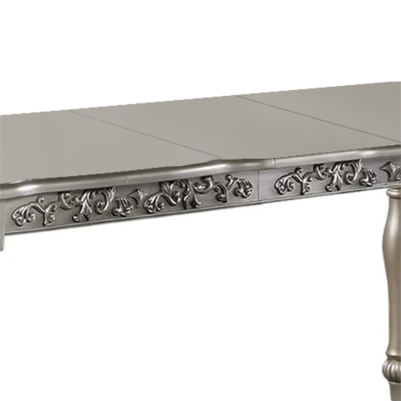 Bowery Hill 78 Inch Dining Table with 2 Leaves and Carving in Champagne