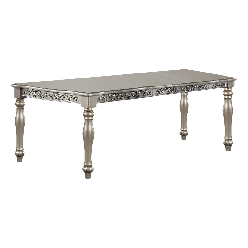 Bowery Hill 78 Inch Dining Table with 2 Leaves and Carving in Champagne