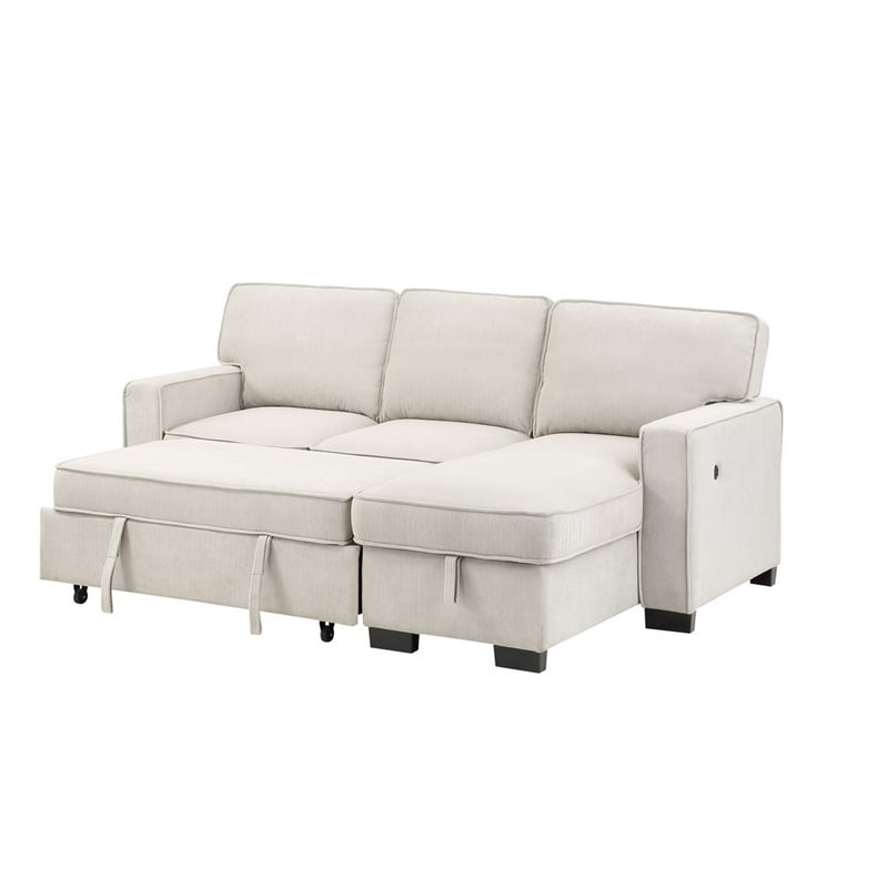 Bowery Hill 87 in Sleeper Sectional Sofa with Storage Chaise in Beige