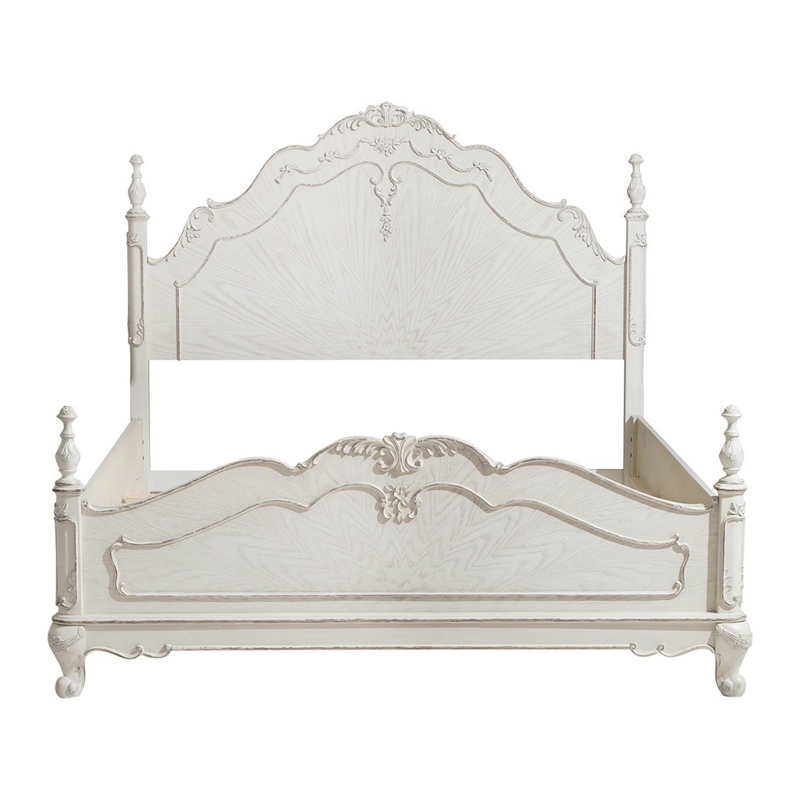 Bowery Hill Floral Motif Carvings Full Size Bed in Antique White