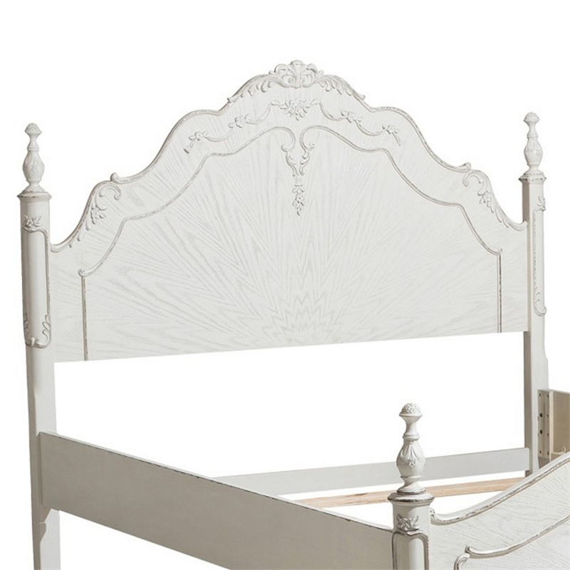 Bowery Hill Floral Motif Carvings Full Size Bed in Antique White