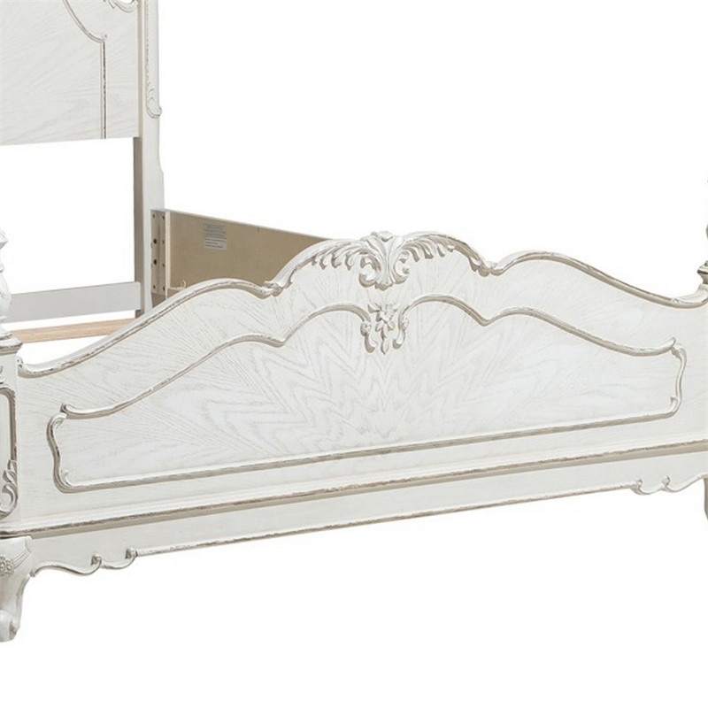 Bowery Hill Floral Motif Carvings Full Size Bed in Antique White