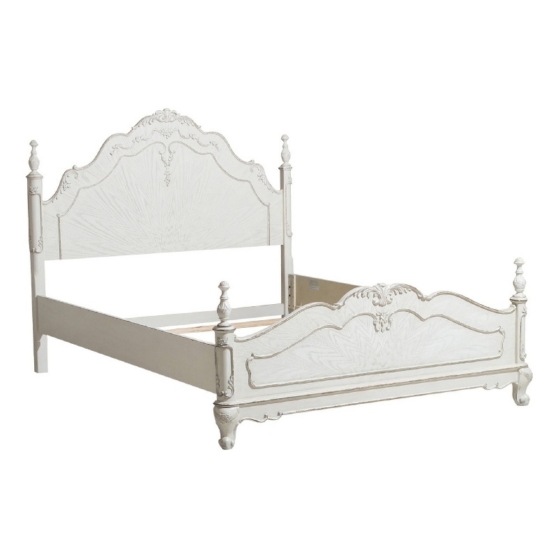 Bowery Hill Floral Motif Carvings Full Size Bed in Antique White
