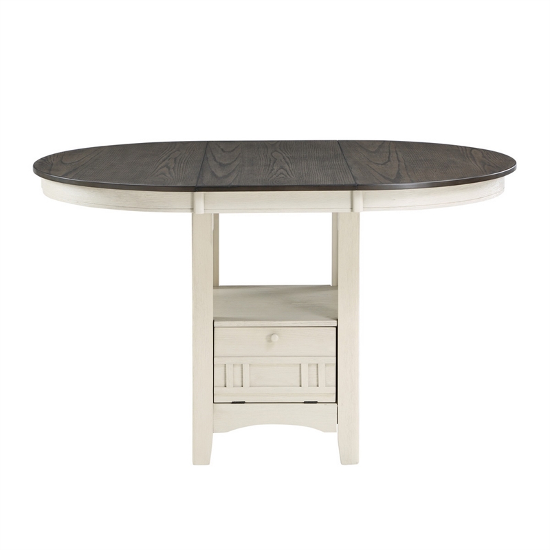 Bowery Hill 42 to 60 in Counter Height Table in Antique White and Brown