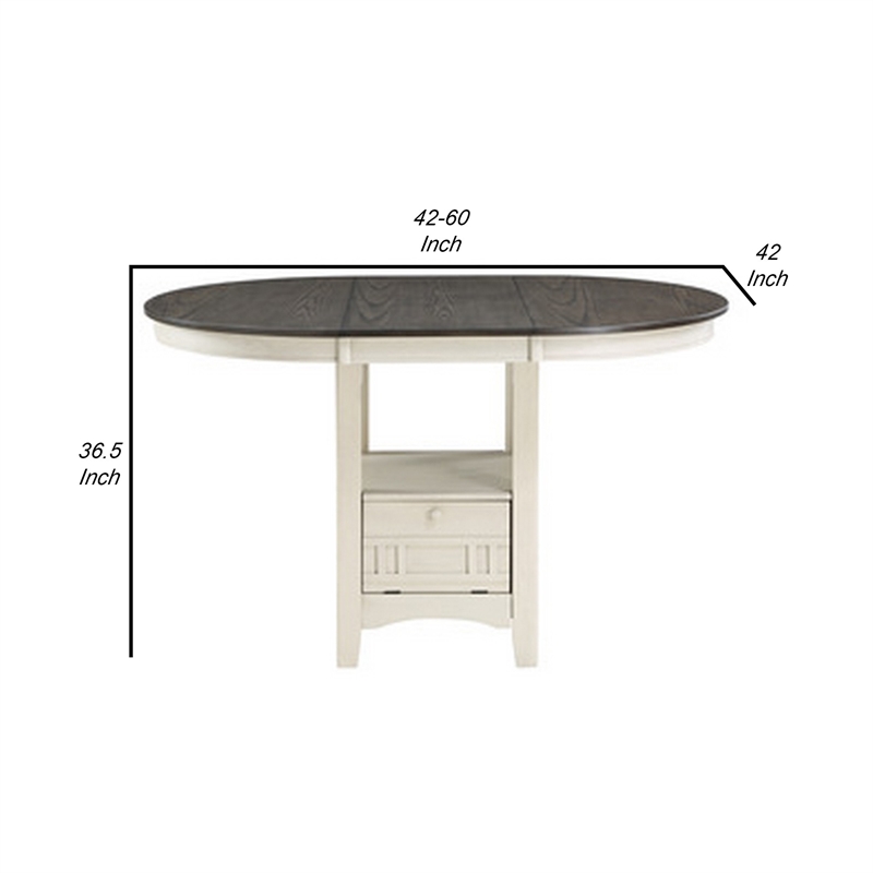 Bowery Hill 42 to 60 in Counter Height Table in Antique White and Brown