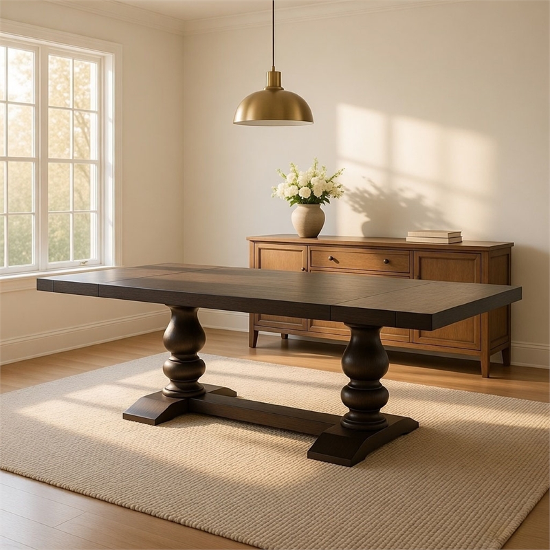 Bowery Hill 95 to 123 in Dining Table with 2 Leaves in Antique Black