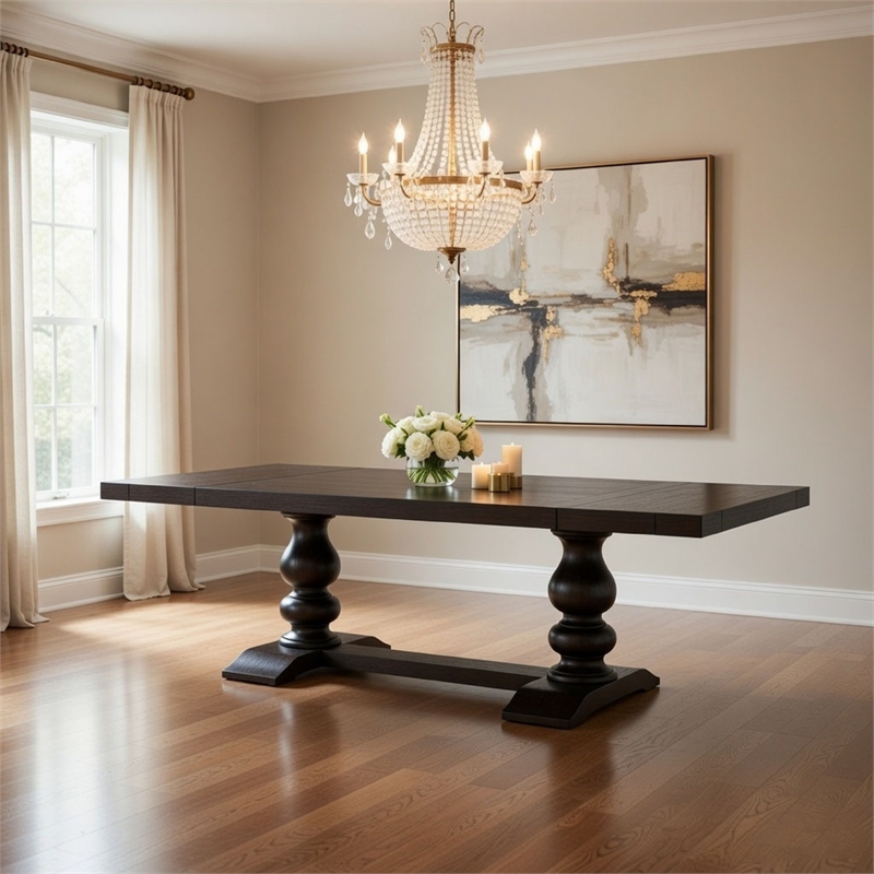Bowery Hill 95 to 123 in Dining Table with 2 Leaves in Antique Black