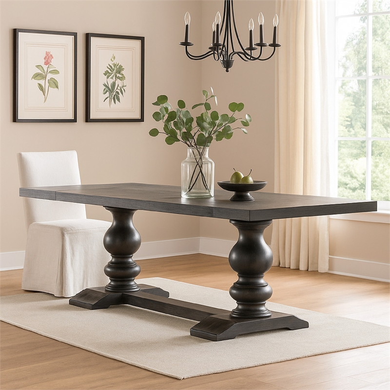 Bowery Hill 95 to 123 in Dining Table with 2 Leaves in Antique Black