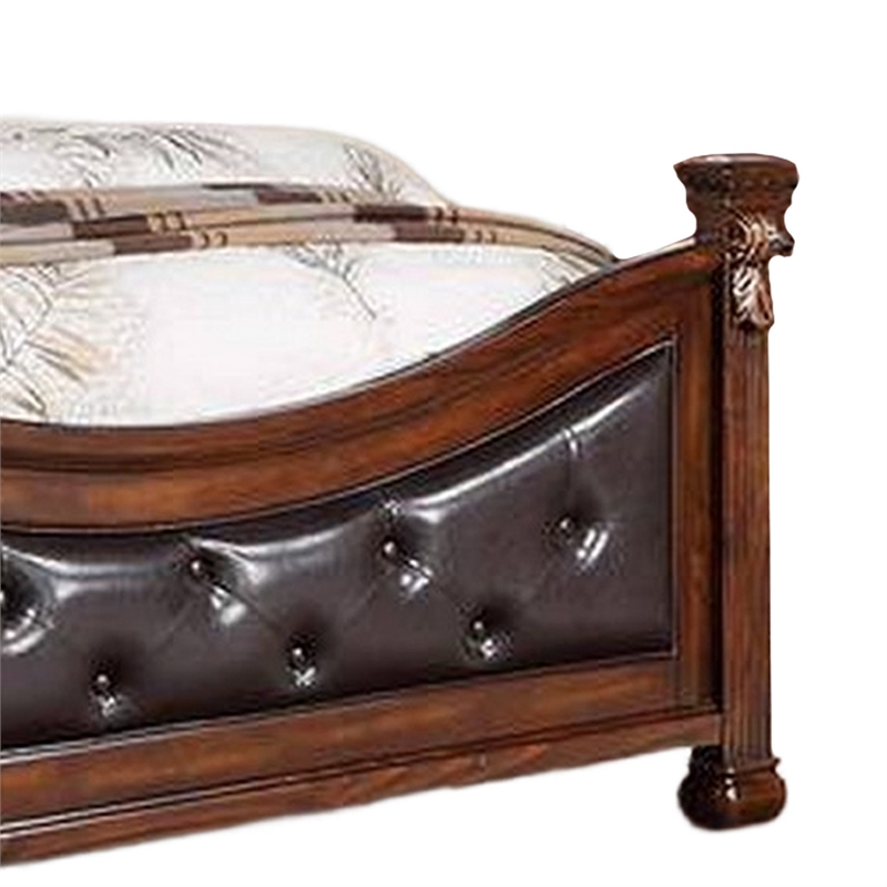 Bowery Hill Traditional King Size Bed with Tufted Headboard in Cherry Brown