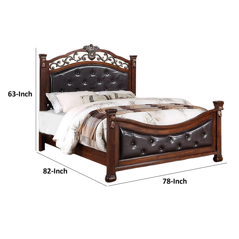 Bowery Hill Traditional King Size Bed with Tufted Headboard in Cherry Brown