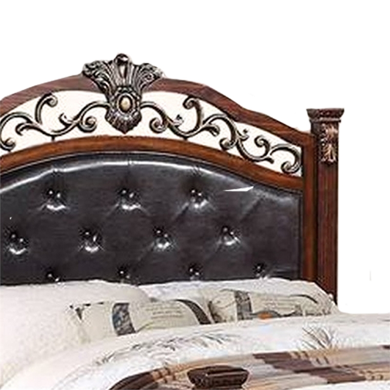 Bowery Hill Traditional King Size Bed with Tufted Headboard in Cherry Brown