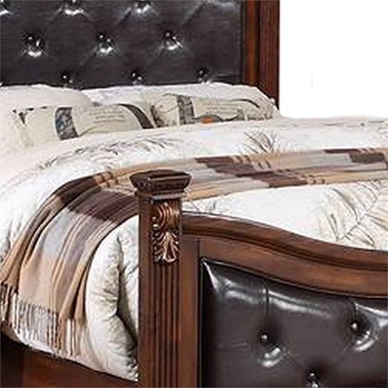 Bowery Hill California King Bed with Tufted Headboard in Cherry Brown