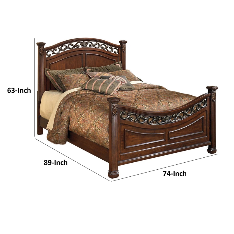 Bowery Hill Wood California King Bed with Leaf Carvings in Cherry Brown