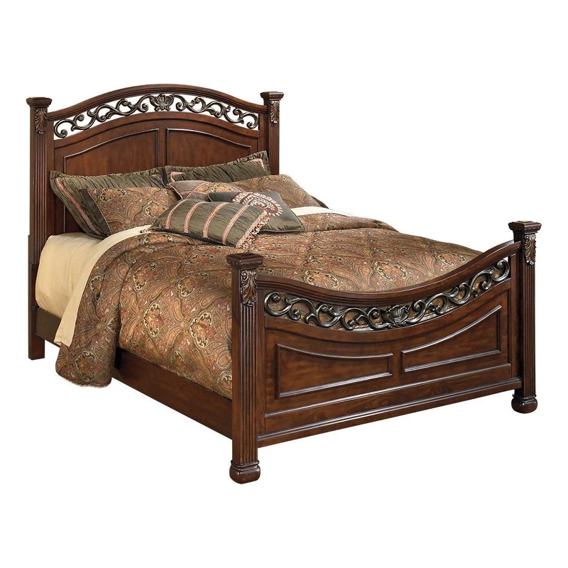 Bowery Hill Wood California King Bed with Leaf Carvings in Cherry Brown