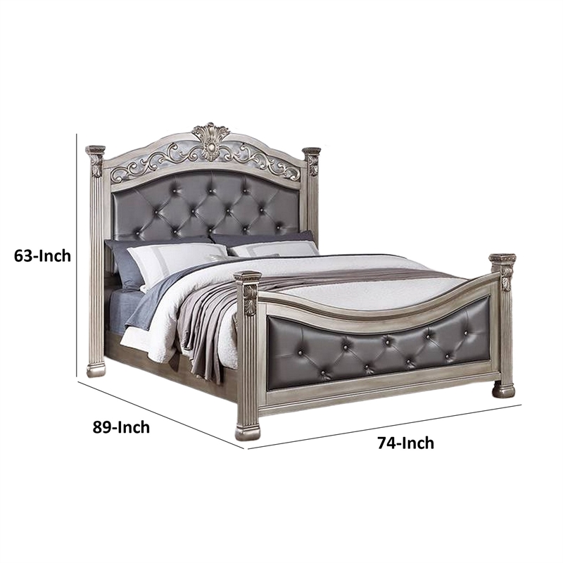 Bowery Hill California King Bed with Button Tufted Headboard in Silver