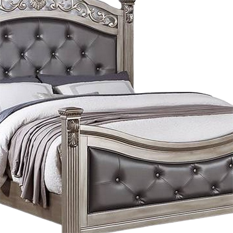 Bowery Hill California King Bed with Button Tufted Headboard in Silver