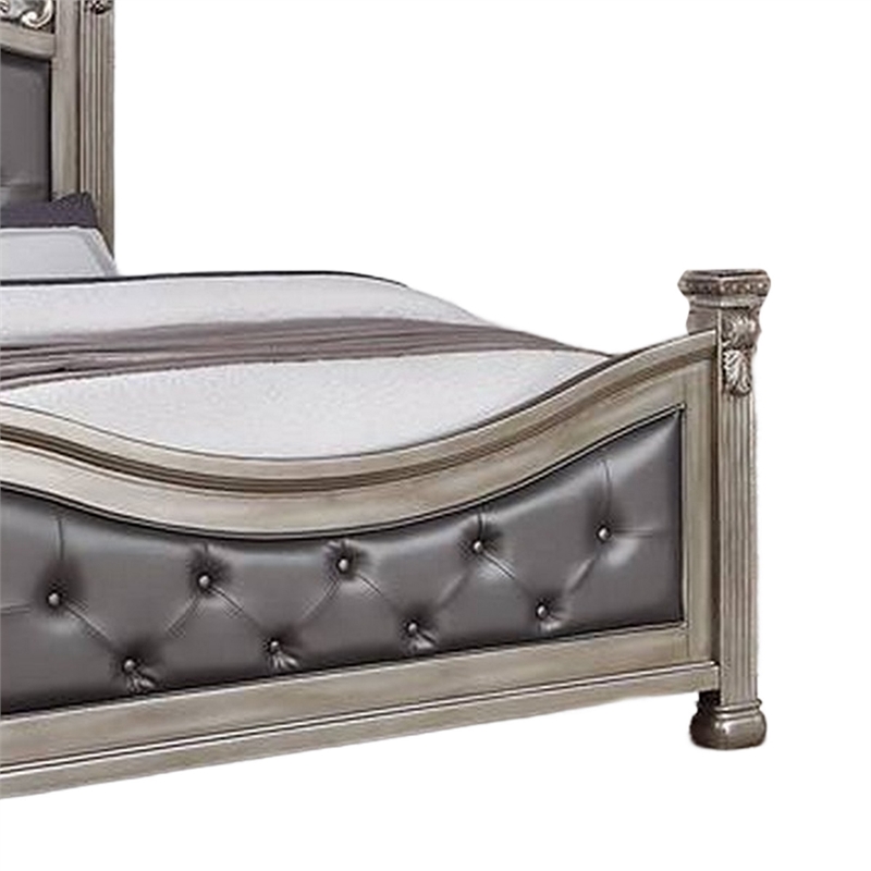 Bowery Hill California King Bed with Button Tufted Headboard in Silver